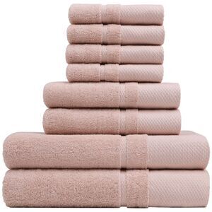 100% Cotton 8Pcs Bath Towel Set 600 GSM Shower Towels Misty Rose
